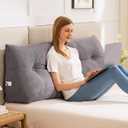 Headboard Pillow Queen, Wedge Pillow Headboard, Dark Grey | Triangle Backrest for Headboard, Bed Pillow for Sitting Up Reading Working, Removable Cover, Side Pockets, for Bed Dorm Sofa