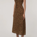 FRENCH STYLE TIE NECK GATHERED SMOCKED FLORAL PRINT SLIP MIDI SUNDRESS