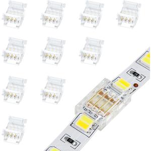 LightingWill RGB LED Connectors 4Pin 10mm, 10 PCS Strip to Strip Connector Transparent Solderless, Unwired Gapless LED Tape Light Connector, 4 Conductor No Dark Area for SMD 5050 Multicolor LED Strips