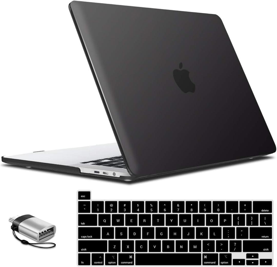 IBENZER Compatible with MacBook Pro 16 Inch Case A2141 Release 2020 2019, Hard Shell Case with Keyboard Cover & Type C Adapter for Old Version Mac Pro 16, Matte Black, T16BK+1TC