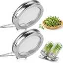 2 Pcs Sprouting Lids for Wide Mouth Mason Jars, Stainless Steel Reusable One-Piece Sprouting Jar Lids Kit with Built-In Stand, Seed Germination Sprouts Growing Kit for Organic Alfalfa & Mung Bean