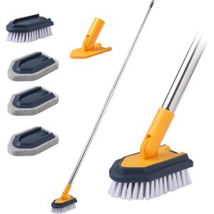 BOOMJOY Tub Cleaner Brush with Long Handle, 55" Extendable Tub Scrubber with Locking Head, No Scratch Shower Cleaning Brush for Bathtub, Bathroom Ceilings, Toilet, Kitchen, Tile, Sink (Yellow)