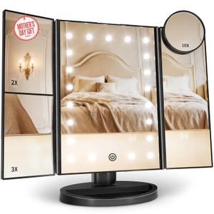 HUONUL Makeup Mirror, Vanity Mirror with Lights, 2X/3X/10X Magnification, Touch Control, Trifold, Dual Power Supply, Mothers Day for Mom Gifts,Gifts for Women, Wife, Mom, Girls,Dorm Room Essentials