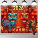 2026 Happy Chinese New Year Backdrop 8x6ft Chinese Lion Dance Red Lantern Palace Banner Photography Background for Lunar New Year Party Decoration Spring Festival Celebration Photo Booth