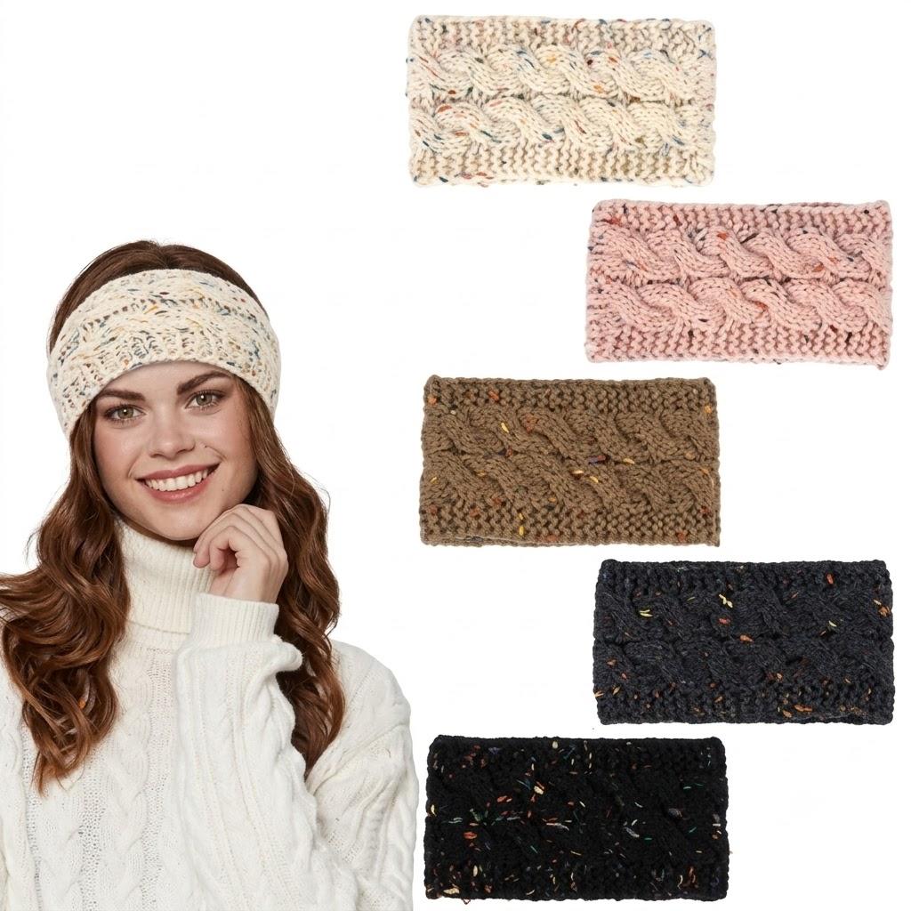 CAVETEE Winter Ear Muffs, 5 Pieces Winter Headbands for Women Crochet Ear Warmers for Women Daily Wear and Sport