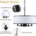24" 6-Light Drum Chandelier, Modern Large Drum Pendant Light Fixtures with White Shade, Black Chandelier Hanging Ceiling Light for Dining Room Living Room Foyer Kitchen Entryway, Adjustable Height