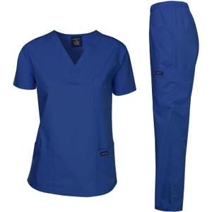 Dagacci Scrubs Medical Uniform Women and Man Scrubs Set Medical Scrubs Top and Pants, (Small, Galaxy Blue)