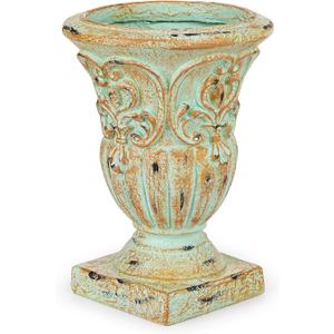 Sungmor Vintage Resin Trophy Planter, 13 Inch Embossed Design Garden Urn with Drainage Hole, Decorative Plant Pot Indoor Outdoor Plant Container, Shabby Chic Flower Vase Home Decor