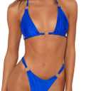Sexy Bikinis for Women 2 Piece Bikini Spaghetti Strap Swimsuits Solid Color Bathing Swimwear Triangle Bathing Suit (Large, Blue)