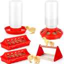 Chick Feeder and Waterer Kit, Plastic Baby Chicken Feeder and Waterer Set with Chick Perch (RED&WHITE)