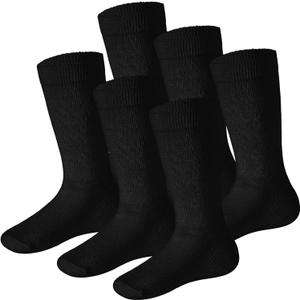 Debra Weitzner Kids Cotton Socks 4-12 Years Boys & Girls - Black and White Soft Kids Crew Socks Seamless Toe - 6 Pairs (M)