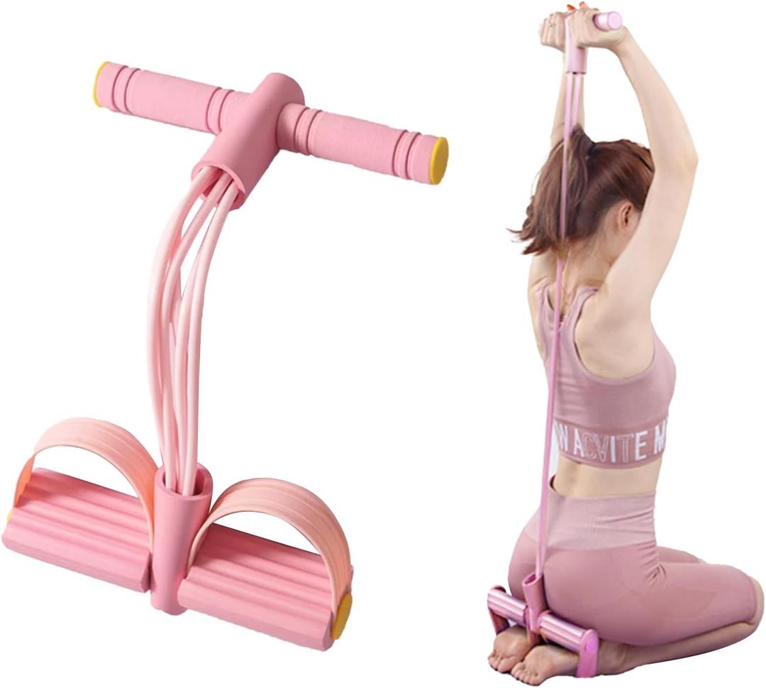 Multifunction Tension Rope, Pedal Resistance Band with Handle, 6-Tube Thickened High and Resilience Pedal Ankle Puller for Women Training, Pink