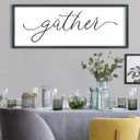 FZMHASLWW Gather Sign Wall Decor 40"15" Large Wooden Framed for Dining Room Simple Home Kitchen Hanging Art (Black)
