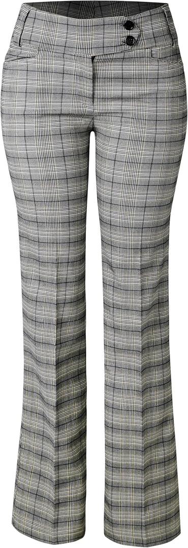 Design by Olivia Women's Dress Pants - Ultra Stretch Millennium Bootcut Work Slacks, Business Casual Office Trousers (Medium, Lt Grey / Blue 2)