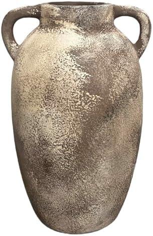 Rustic Ceramic Farmhouse Vase, 9.8 Inch Terra Cotta Vase for Home Decor, Large Pottery Decorative Flower Vase for Living Room, Table Centerpiece, Shelf, Mantel Decoration (Rusty Brown)