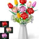 Flower Bouquet Building Set, 680PCS Tulip & Rose Block Kit for Adults & Kids Ages 6+, DIY Floras for Home Office Decor, Birthday, Valentine's Day & Mother's Day
