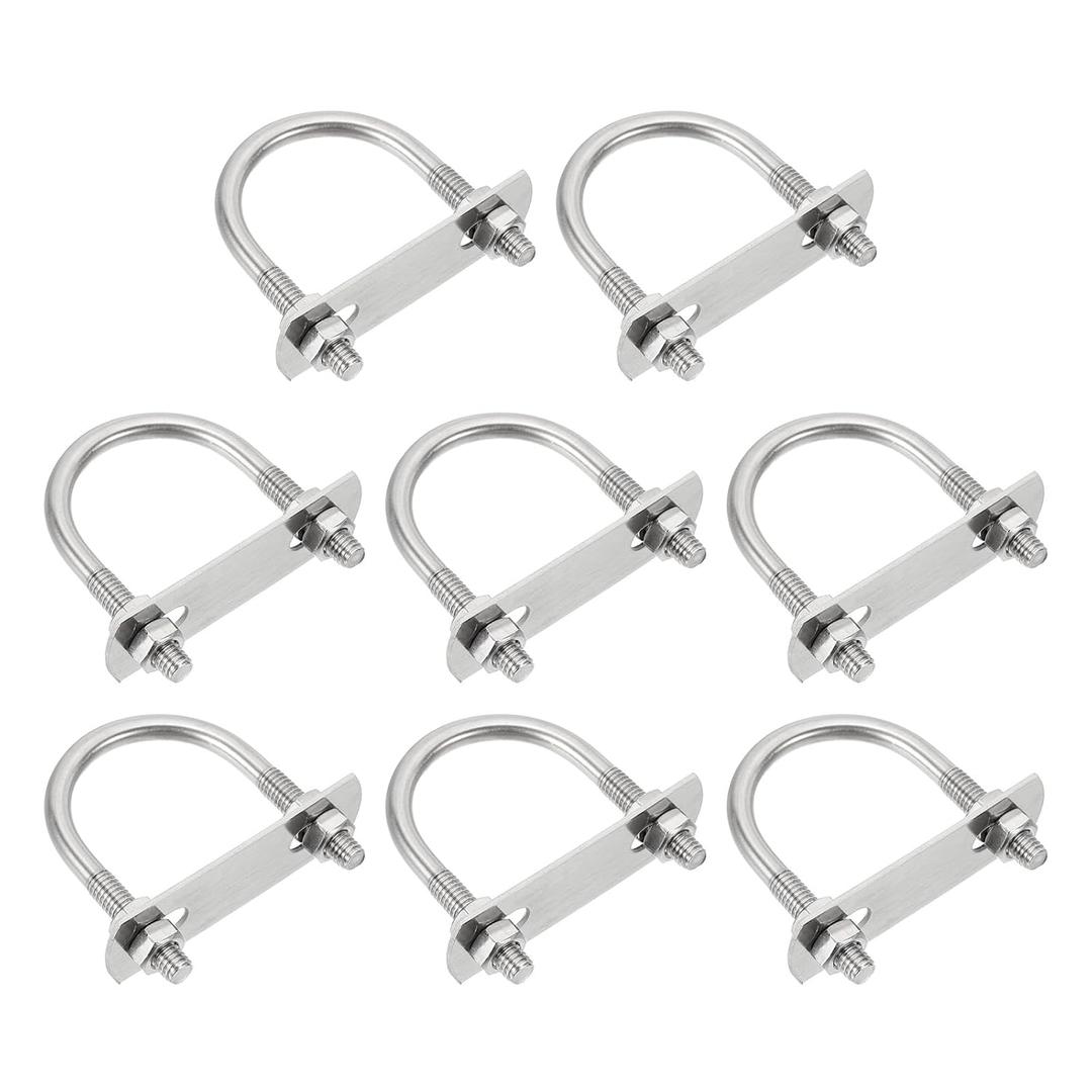 uxcell M6 U-Bolts, 8 Sets 38mm(1.5") Inner Width 59mm Length 304 Stainless Steel Round Bend U Clamp with Nuts and Plates for Ski Boat, Fishing Boat