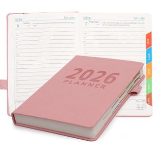 Picoway 2026 Planner A5 400 Pages - Weekly and Monthly Daily Calendar with Thick Paper, One Full Page Per Day Planners from Jan. 2026 - Dec. 2026, Hardcover Notebook 8.3" x 5.7" (Pink)