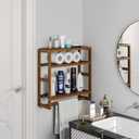 Galood Over The Toilet Storage Bathroom Shelves Wall Mounted 3 Tier Space Saver Corner Shelf Organizer Bamboo Towel Rack Toilet Paper Cabinet with Hanging Rod Brown