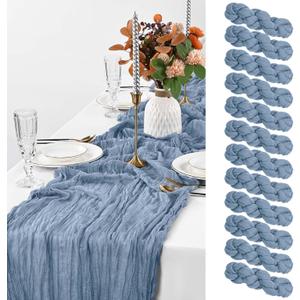 12 Pack Dusty Blue Table Runner, 10FT Cheesecloth Table Runner Long Romantic Semi Sheer Rustic Boho Gauze Table Runners for Wedding Bridal Shower Birthday Party Decorations(21.5120 Inch)