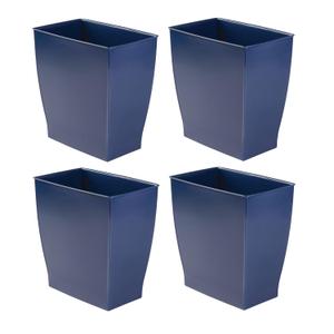 iDesign Small Plastic Bathroom Trash Can, Slim Rectangle Garbage Bin for Bedroom, Office, Dorm, 4-Pack, Navy Blue