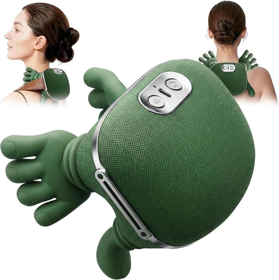 Neck Massager with Heat, Bionic Portable Shiatsu Neck and Back Massager, Electric Shoulder Massagers with Fingers for Pain Relief Deep Tissue, Simulated Human Hand Design 4D Kneading, Green