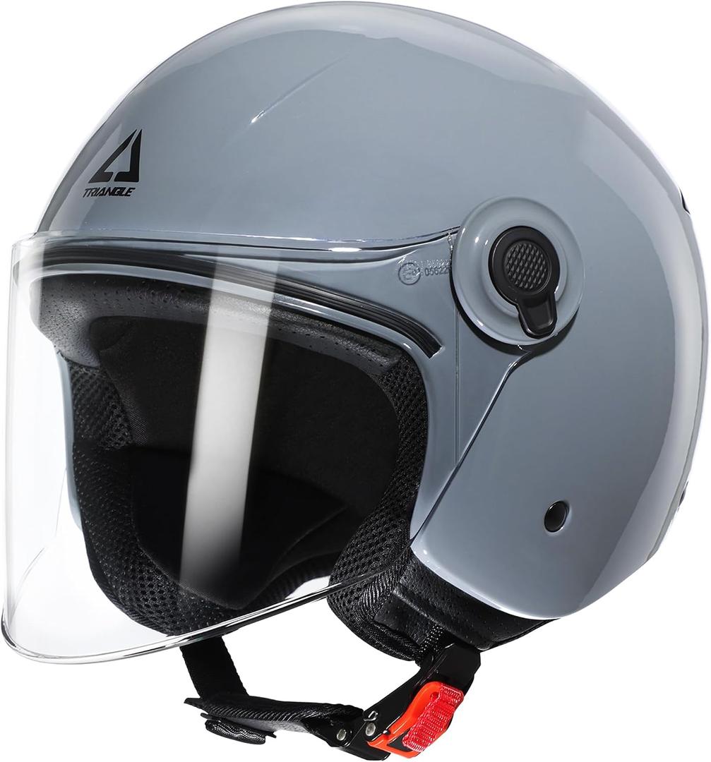 TRIANGLE Open Face Motorcycle Helmet Retro 3/4 Helmets with Clear Visor for Men Women DOT Approved S