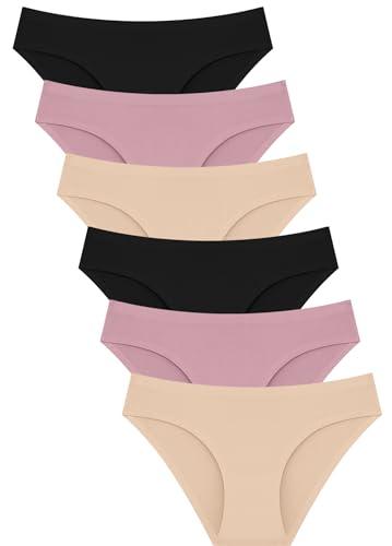 FINETOO 6 Pack Women’s Seamless Hipster Underwear No Show Panties Invisibles Briefs Soft Stretch Bikini Underwears Small.