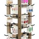 Wood Rotating Earring Display for Vendors, Wooden Jewelry Display for Vendors with 30 Removable Hooks 5 Tier Tabletop Necklace Display Stand Key Chain Display (Triangular Shape)