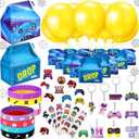 196 Pcs Video Game Party Military Supply Loot Box Gamers Llama Gaming Birthday Keychains Gaming Wristband Stickers Balloons for Game On Party Favor