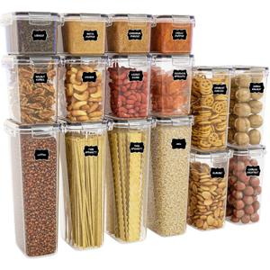 Yieach Air Tight Pantry Storage Containers -16 PCS With Label - BPA Free Plastic Airtight Food Storage Containers with Lids for Dry Foods,Chip,Grain,Sugar,Flour and Kitchen Cereal Containers Storage
