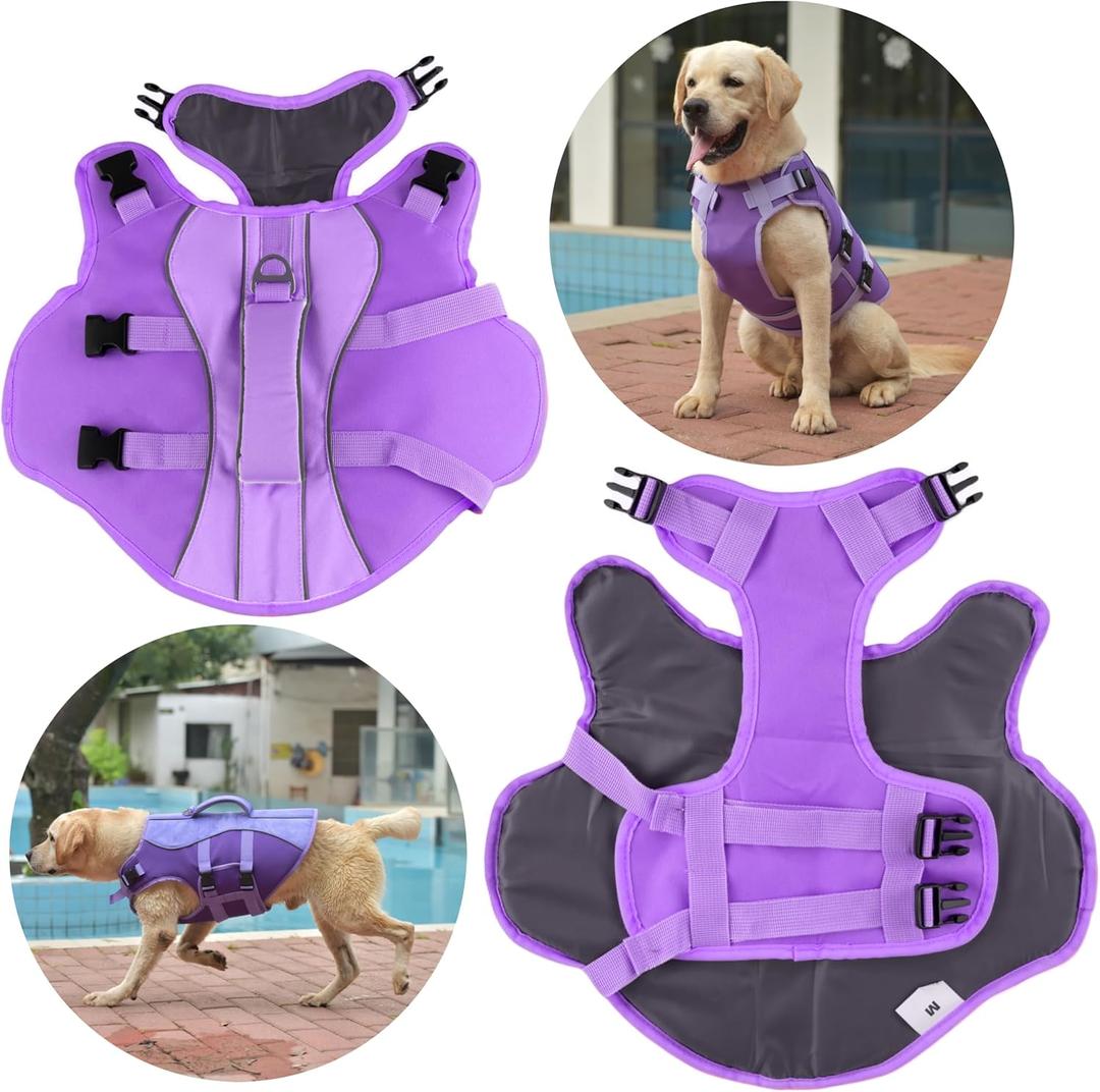 Dog Life Jacket Large, High Flotation Dog Life Vest for Swimming Boating, Reflective Puppy Lifejacket with Superior Buoyancy and Rescue Handle, Adjustable Safety Dogs Floating Vests
