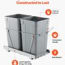 VEVOR Pullout Trash Can for Kitchen Cabinets, 27QTx2 Double Under Sink Garbage Waste Recycling Bin, Under Mount Waste Container, with Heavy Duty Metal Full Extension Sliding System and Handle Grey