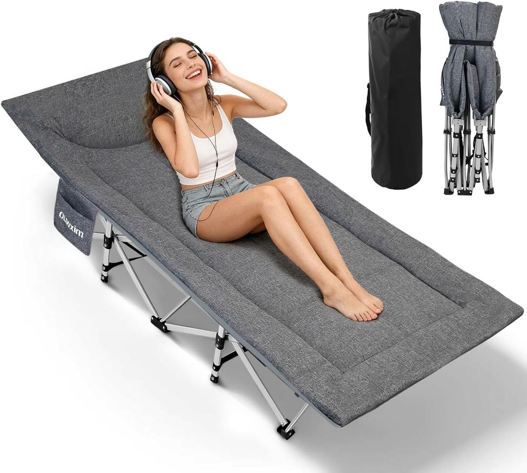 Camping cots for Adults,Cots for Sleeping,Cushion and Pillow, Camping Tent cot,High Weight Capacity, Compact Storage,with Carry Bag,Ideal for Outdoor Camping, Office use,Napping, Beach Trips (Grey)