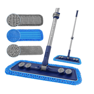 FORSPEEDER Microfiber Mops for Floor Cleaning  Dust Mop for Hardwood Floors with 55” Adjustable Handle 3 Thickened Washable Pads  Wet Dry Mopping for Pet Hairs Walls Tile Wood Laminate Home Kitchen