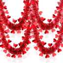Valentines Day Decor 33Ft Tinsel Red Heart Garland Glitter Metallic Twist Valentine Decorations for Indoor Outdoor Holiday Home Tree Mantle Party Office Parade Floats Ornaments - Red 1