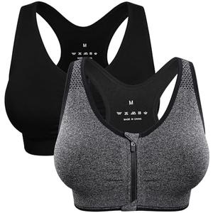 Women's Zip Front Sports Bra Wireless Post-Surgery Bra Active Yoga Sports Bras Size (XL, Gray)