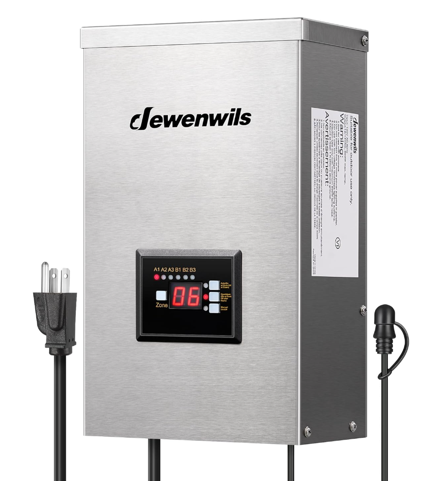 DEWENWILS 600W Low Voltage Landscape Transformer, 6 Independent Outputs, Low Voltage Transformer with Photocell Sensor, 120V to 12V/14V AC, Stainless Steels Landscape Lighting Transformer Outdoor