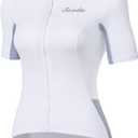 Santic Women's Cycling Jersey Short Sleeve Biking Shirt Full Zip Tops with 3 Pockets Breathable Quick Dry (Large, White)