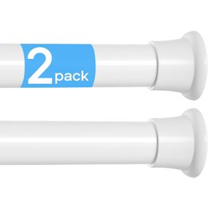 MEXAU 2 Pack Tension Curtain Rods 24-46 Inch,Adjustable Spring Tension Rods White Shower Curtain Rod No Drilling for Window, Bathroom, Closet, Room Divider, 7/8" Diameter