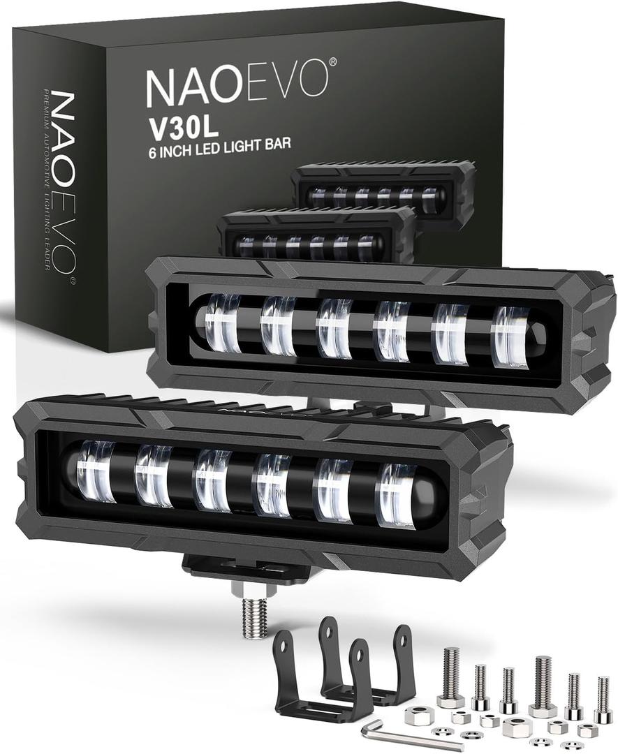 NAOEVO 6 Inch LED Light Bar, 50W 2600LM Lens Spot Lights, LED Fog Lights - LED Off Road Lights for Trucks/Cars/Boat, 2 Pcs (White)