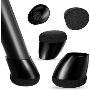Ezprotekt 16 Pcs Chair Leg Floor Protectors, Silicone Covers Felt Furniture Pads for Hardwood Floors, Chair Leg Caps for Tilted Legs(15-25), Anti-Scratch and Reduce Noise Round L Black Fit (1"-1.3")