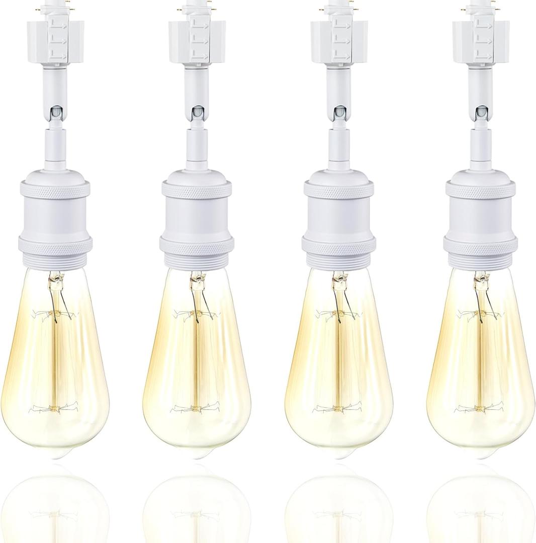 E26 Track Light Heads H Type Track Lighting Heads Direction Adjustable LED Track Lights Fixture Dimmable for Kitchen, Retro Vintage Style, Bulbs Not Included - Pack of 4 (White)