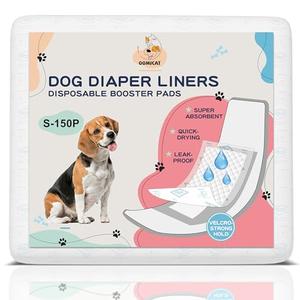 OOMICAT Dog Diapers Liners, 150 Ct, Super Absorbent Booster Pads for Male Dog Wraps and Female Dog Diapers, Lnnovative Hook-and-Loop Tape Design, Super-fit & No Shifting, Small Dog Diaper Pads