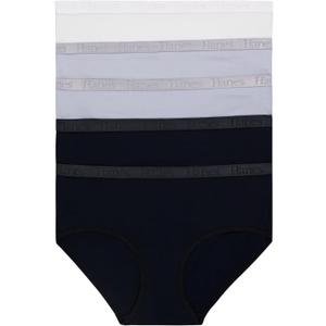 Hanes Women's Originals Ultra SuperSoft Hipster Underwear (3 Pack) (Black/Silver Opal/White) S 