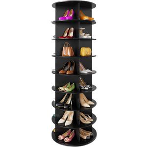 SpaceAid 8 Tier Rotating Shoe Rack Tower, Spinning Shoe Display Lazy Susan, Revolving 360 Shoe Rack Storage Round Carousel, Vertical Handbag Rotate Shoes Closet Organization (8-Tier Black)