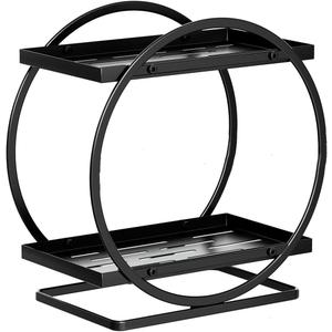 2 Tiers Bathroom Cosmetics Organizer Carbon Steel Utility Makeup Counter Shelf Skincare Organizers Rack for Bathroom Kitchen Dresser Living Room Bedroom (Black)
