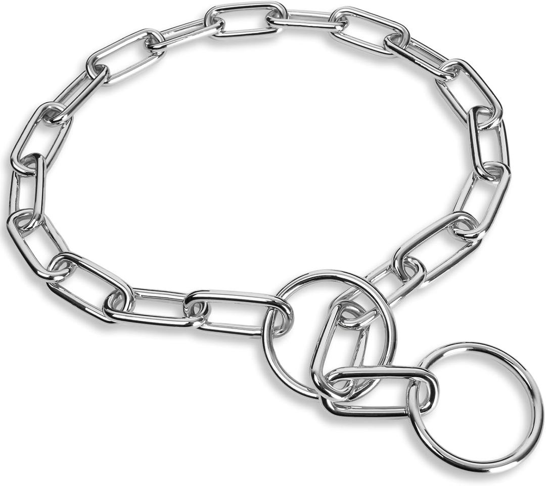 Silver Dog Chain Collar,Heavy Duty Chew Proof Stainless Steel Long Link Fur Saver Dog Training Collar | No-Pull Slip Chain for Small Medium Dogs for Easy Control | 46cm (16in)