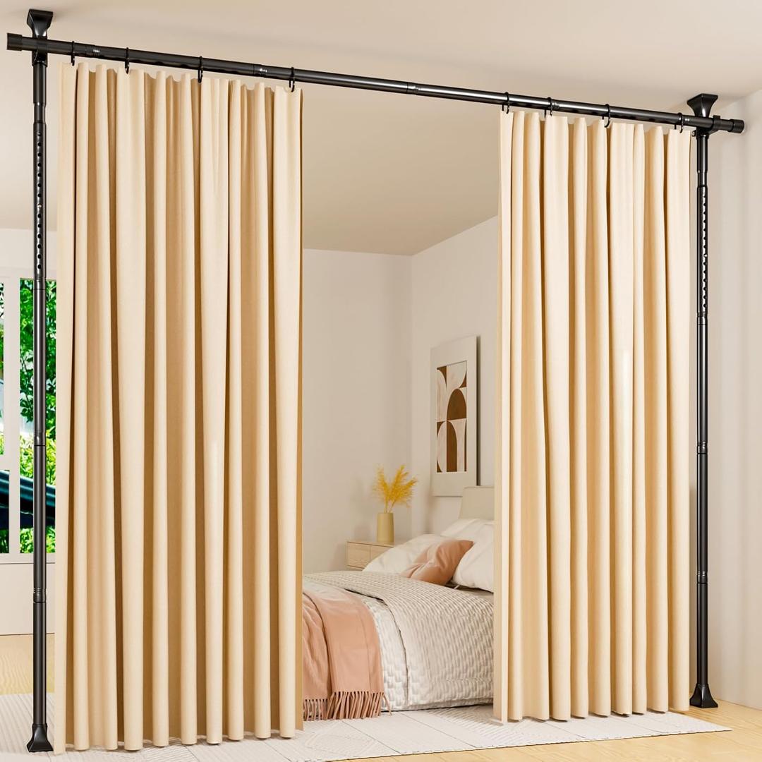 Abiglifty Room Divider Curtain Rods No Drilling, Adjustable 4-10Ft(H) Wall Divider for Room Separation, Temporary Privacy Tension Curtain Rods, Freestanding Space Room Separator, Black