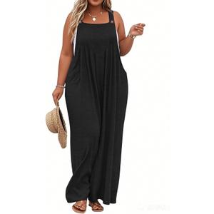 TAKEYAL Women's Plus Size Jumpsuit Overalls Wide Leg Casual Summer Rompers Adjustable Loose Fit Jumpsuits With Pockets 2025 (3X-Large Plus, Black)